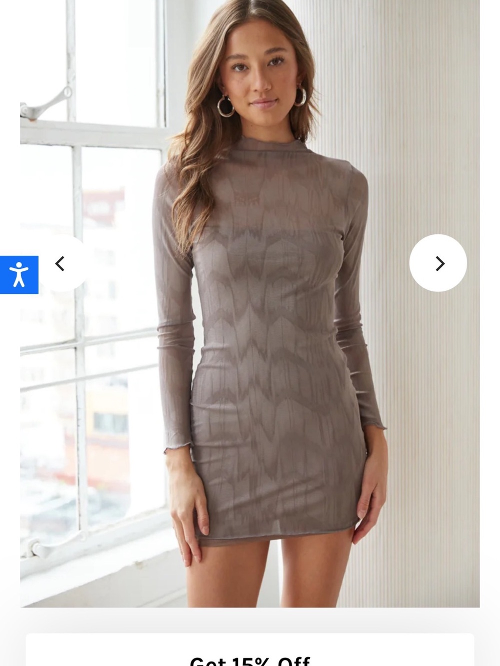 American Threads Long Sleeve Mock Neck Bodycon Dress in Taupe
